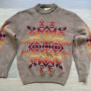 Vintage Pendleton Sweater Men Large Wool Brown High Grade Western Wear Aztec